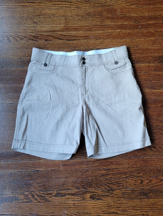 Lee Pants - Lee Womens Walk Shorts Beige Stripe Stretch High Rise Comfort Waistband Size 8 M